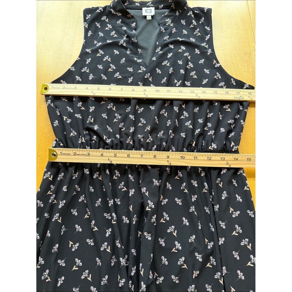 Anne Klein Black Pink Tan Floral Midi Maxi Dress Size 12 Stretch Knit Sleeveless - Picture 9 of 9